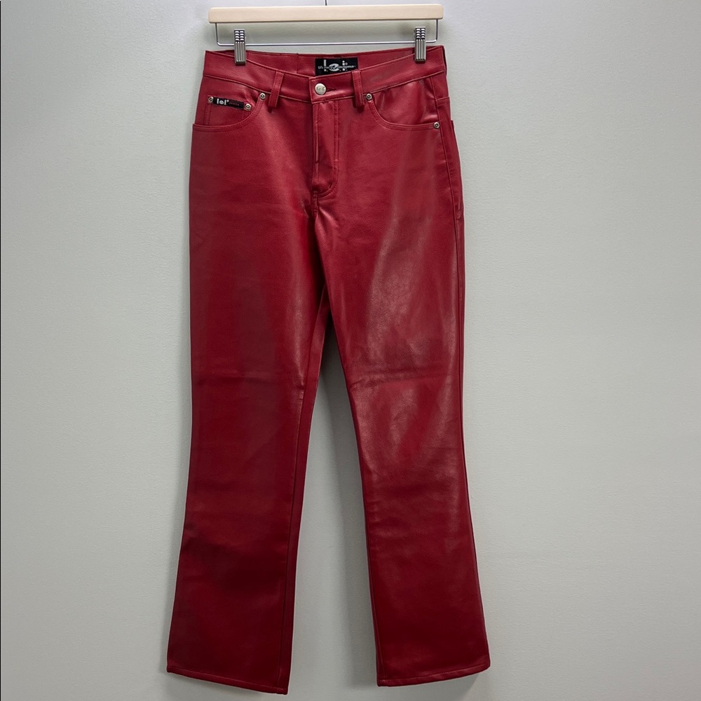 Vintage Y2K Lei Red Faux Leather Flare Pants Juniors Size 7 l.e.i Baddie